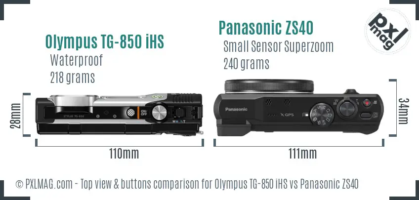 Olympus TG-850 iHS vs Panasonic ZS40 top view buttons comparison