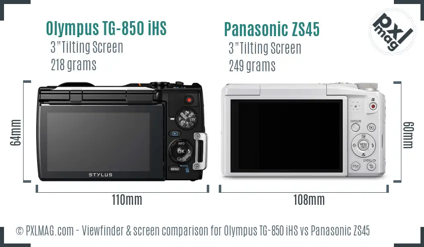 Olympus TG-850 iHS vs Panasonic ZS45 Screen and Viewfinder comparison