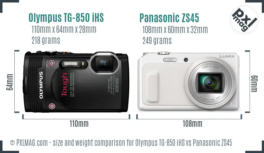 Olympus TG-850 iHS vs Panasonic ZS45 size comparison