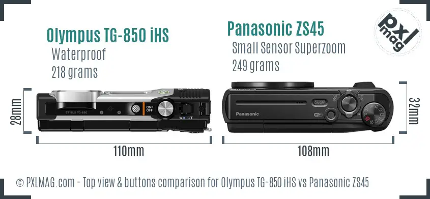 Olympus TG-850 iHS vs Panasonic ZS45 top view buttons comparison