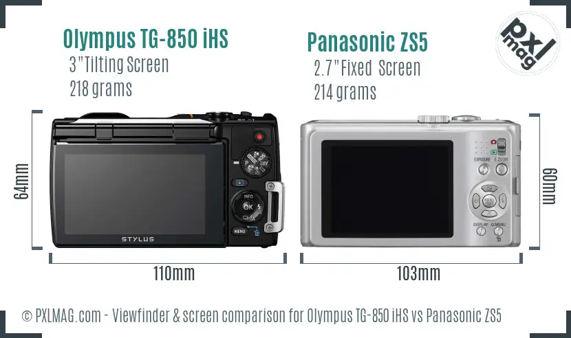 Olympus TG-850 iHS vs Panasonic ZS5 Screen and Viewfinder comparison