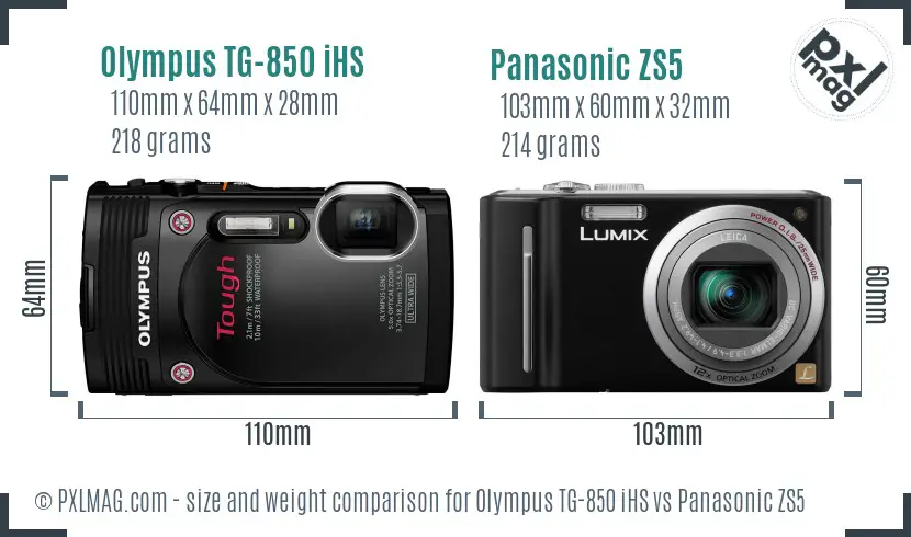 Olympus TG-850 iHS vs Panasonic ZS5 size comparison