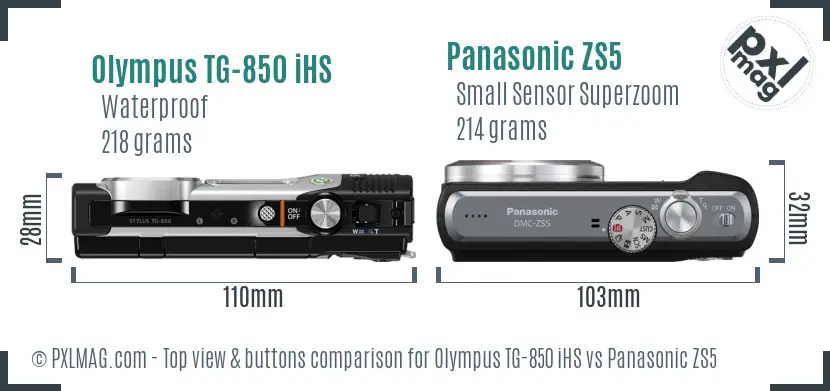 Olympus TG-850 iHS vs Panasonic ZS5 top view buttons comparison