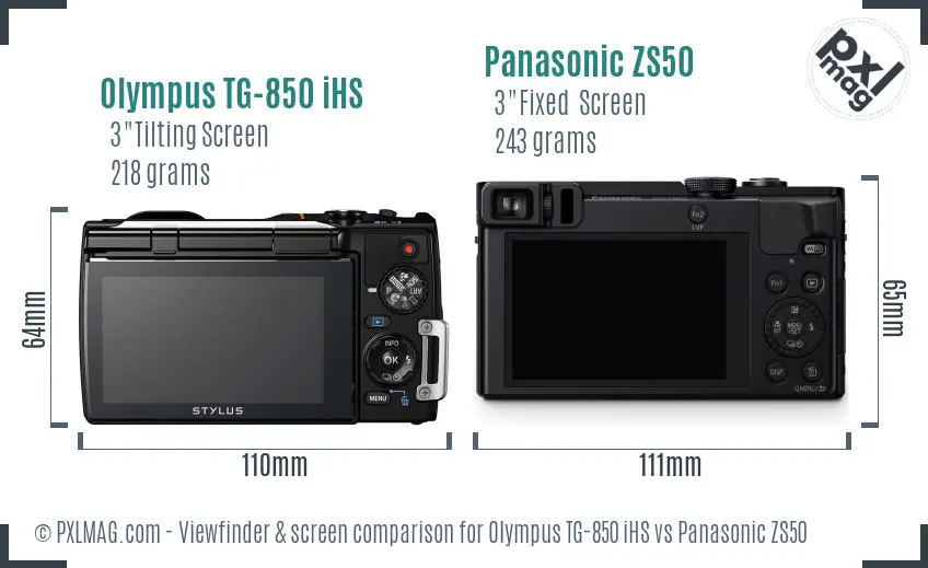 Olympus TG-850 iHS vs Panasonic ZS50 Screen and Viewfinder comparison