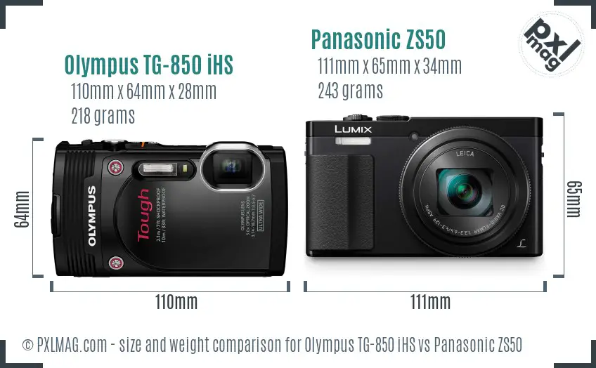 Olympus TG-850 iHS vs Panasonic ZS50 size comparison