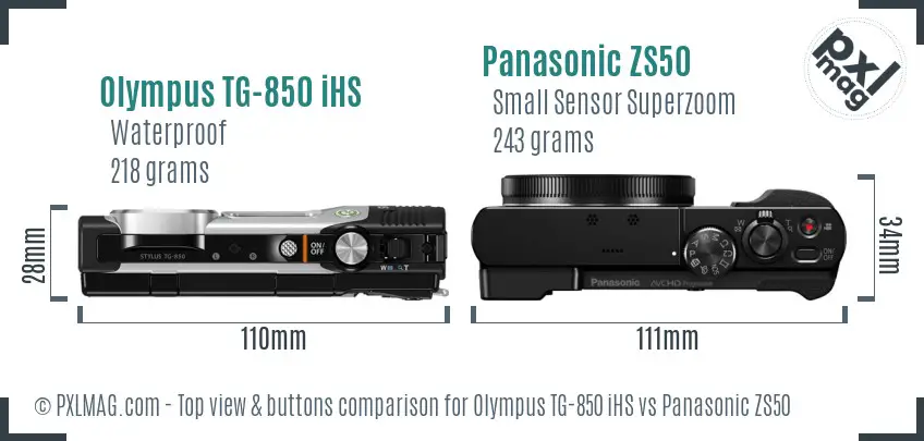 Olympus TG-850 iHS vs Panasonic ZS50 top view buttons comparison