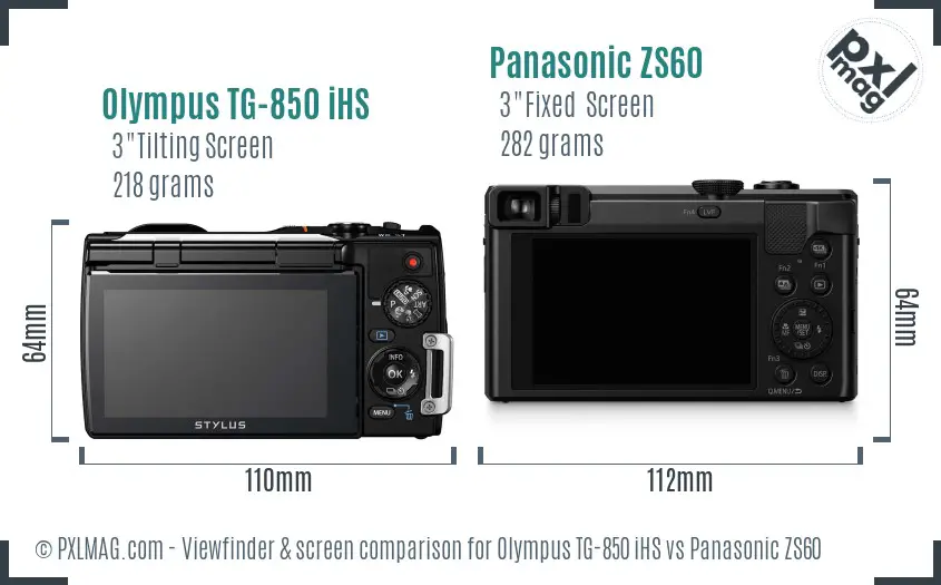 Olympus TG-850 iHS vs Panasonic ZS60 Screen and Viewfinder comparison