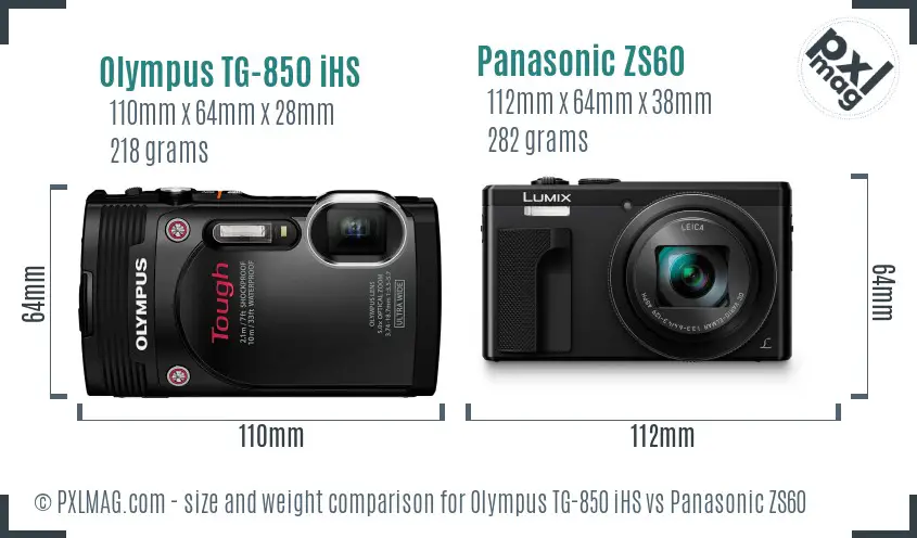 Olympus TG-850 iHS vs Panasonic ZS60 size comparison