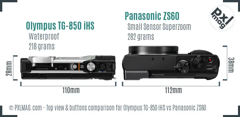 Olympus TG-850 iHS vs Panasonic ZS60 top view buttons comparison