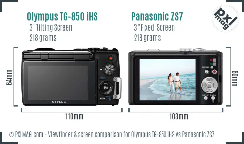 Olympus TG-850 iHS vs Panasonic ZS7 Screen and Viewfinder comparison