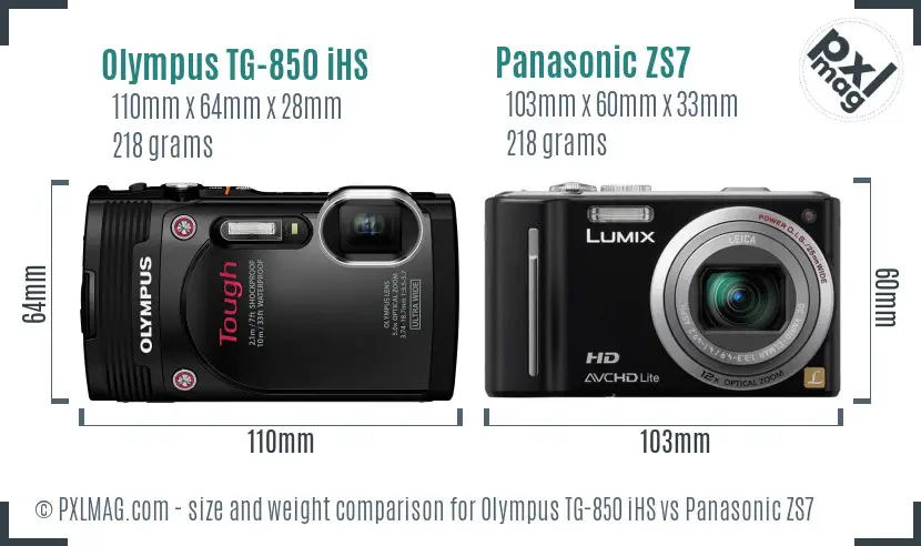 Olympus TG-850 iHS vs Panasonic ZS7 size comparison