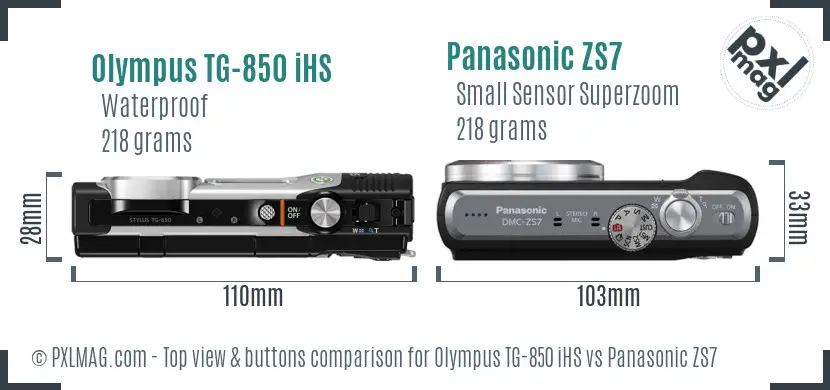 Olympus TG-850 iHS vs Panasonic ZS7 top view buttons comparison