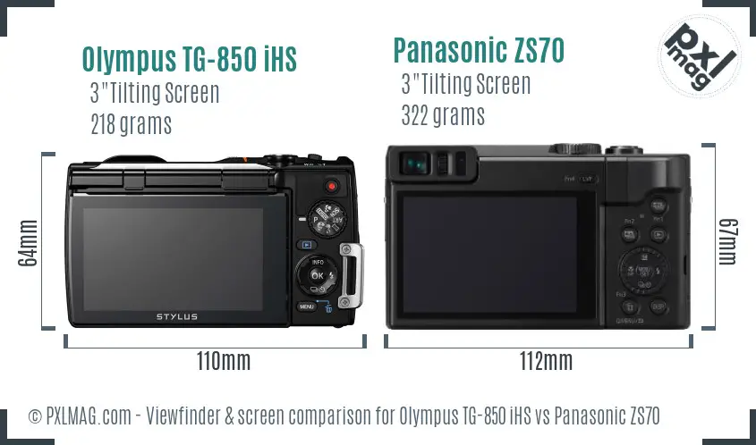 Olympus TG-850 iHS vs Panasonic ZS70 Screen and Viewfinder comparison