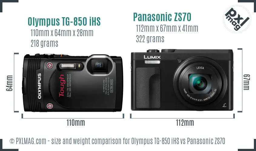 Olympus TG-850 iHS vs Panasonic ZS70 size comparison