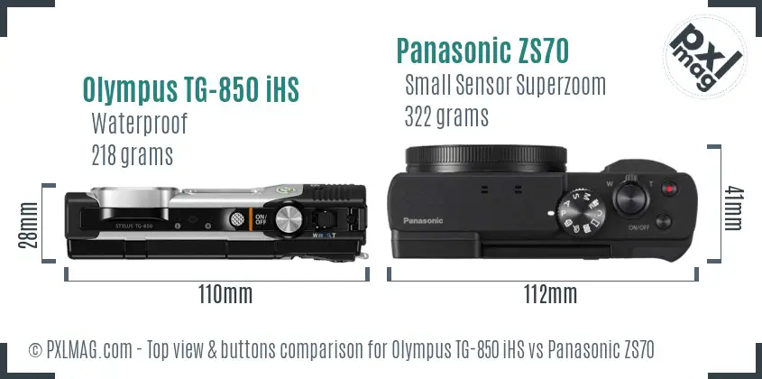 Olympus TG-850 iHS vs Panasonic ZS70 top view buttons comparison