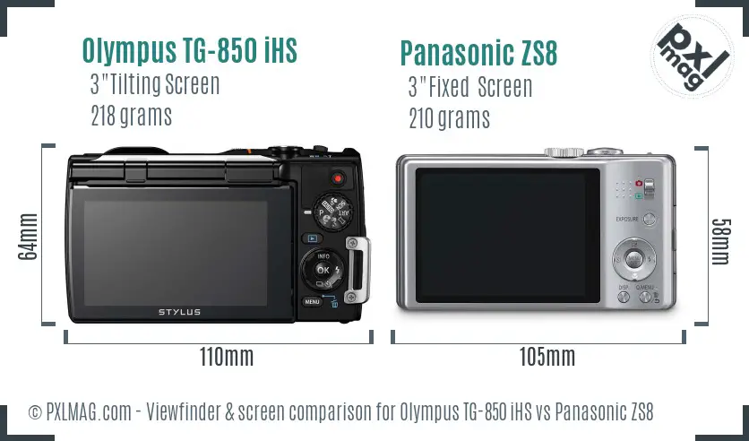 Olympus TG-850 iHS vs Panasonic ZS8 Screen and Viewfinder comparison