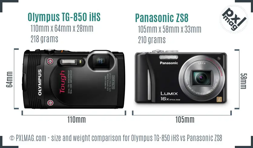 Olympus TG-850 iHS vs Panasonic ZS8 size comparison