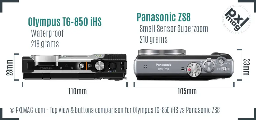 Olympus TG-850 iHS vs Panasonic ZS8 top view buttons comparison