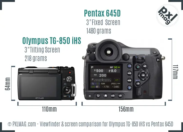 Olympus TG-850 iHS vs Pentax 645D Screen and Viewfinder comparison