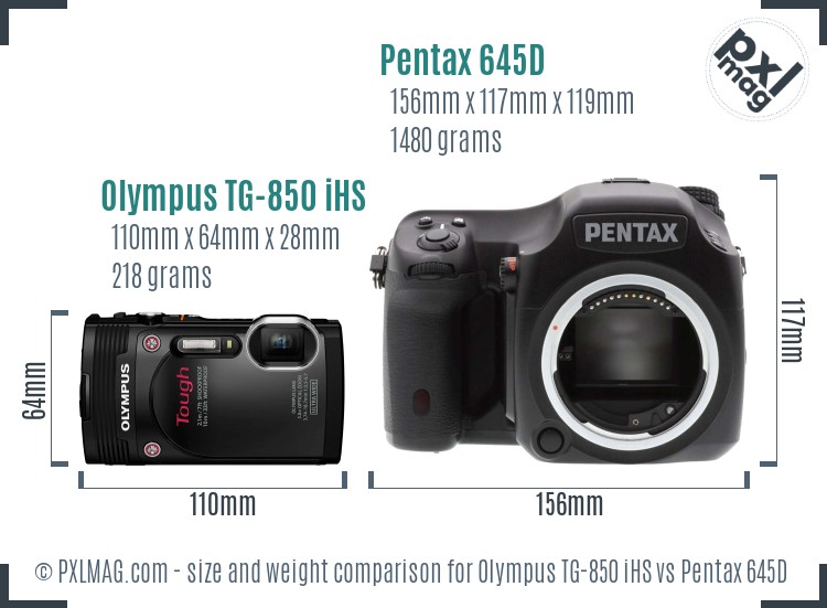 Olympus TG-850 iHS vs Pentax 645D size comparison