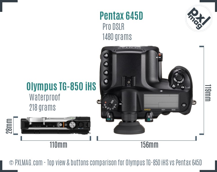 Olympus TG-850 iHS vs Pentax 645D top view buttons comparison