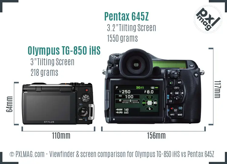 Olympus TG-850 iHS vs Pentax 645Z Screen and Viewfinder comparison