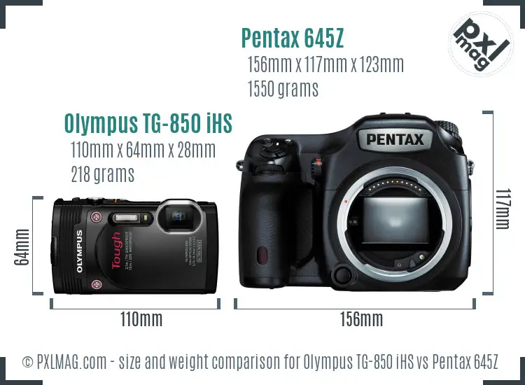 Olympus TG-850 iHS vs Pentax 645Z size comparison