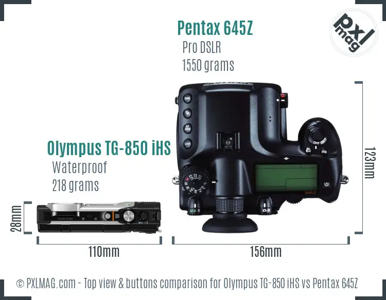 Olympus TG-850 iHS vs Pentax 645Z top view buttons comparison