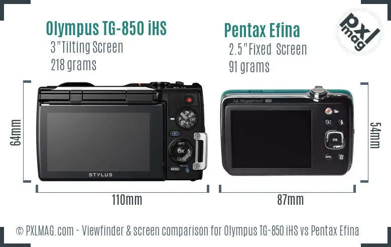 Olympus TG-850 iHS vs Pentax Efina Screen and Viewfinder comparison