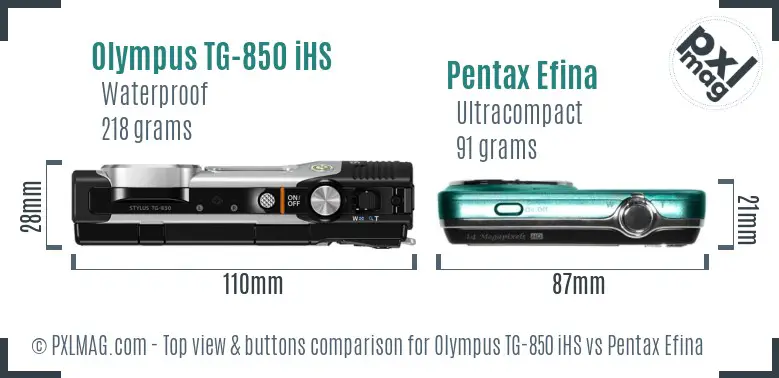 Olympus TG-850 iHS vs Pentax Efina top view buttons comparison