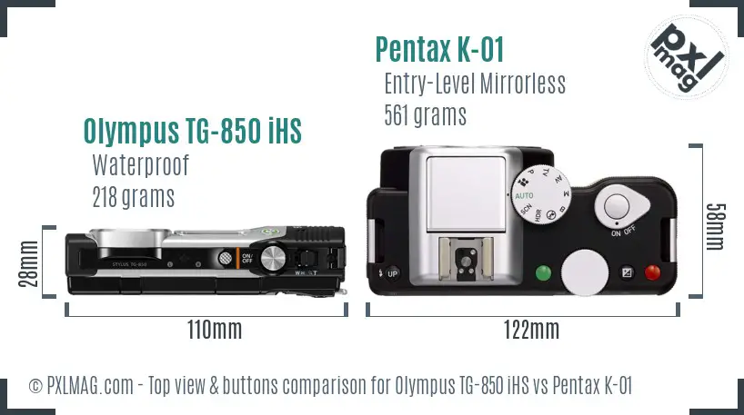 Olympus TG-850 iHS vs Pentax K-01 top view buttons comparison