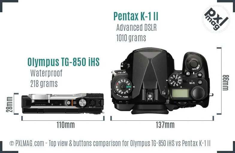 Olympus TG-850 iHS vs Pentax K-1 II top view buttons comparison