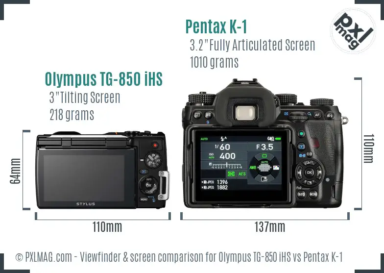 Olympus TG-850 iHS vs Pentax K-1 Screen and Viewfinder comparison