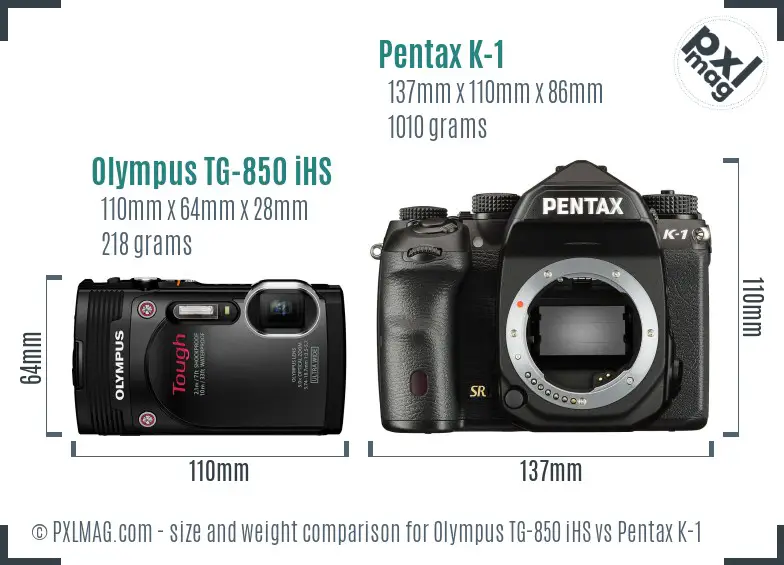 Olympus TG-850 iHS vs Pentax K-1 size comparison