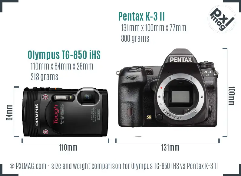Olympus TG-850 iHS vs Pentax K-3 II size comparison