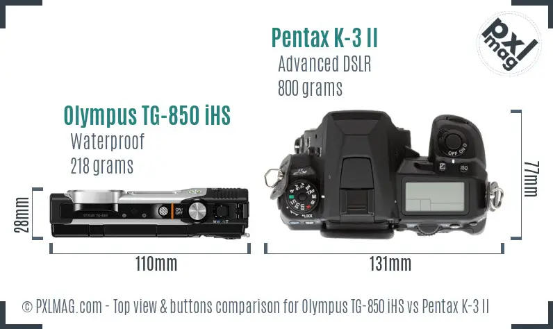 Olympus TG-850 iHS vs Pentax K-3 II top view buttons comparison