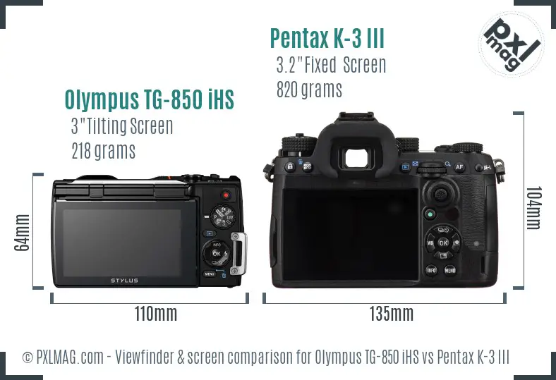 Olympus TG-850 iHS vs Pentax K-3 III Screen and Viewfinder comparison