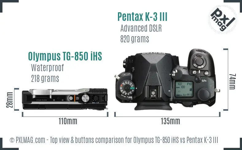 Olympus TG-850 iHS vs Pentax K-3 III top view buttons comparison