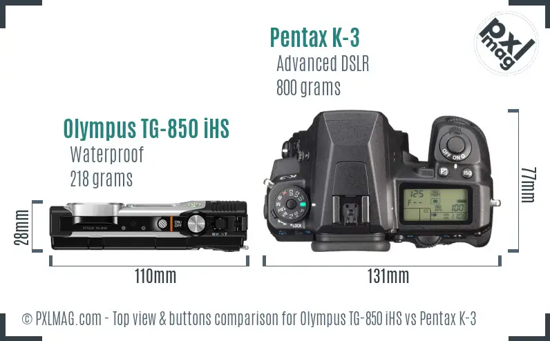Olympus TG-850 iHS vs Pentax K-3 top view buttons comparison