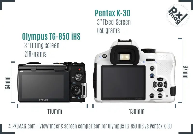 Olympus TG-850 iHS vs Pentax K-30 Screen and Viewfinder comparison