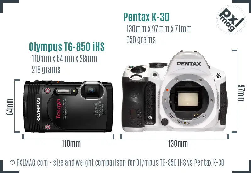 Olympus TG-850 iHS vs Pentax K-30 size comparison