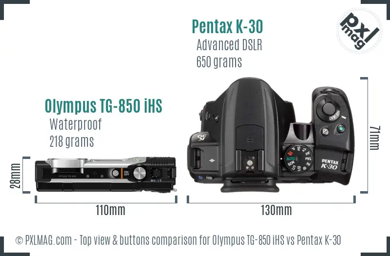 Olympus TG-850 iHS vs Pentax K-30 top view buttons comparison
