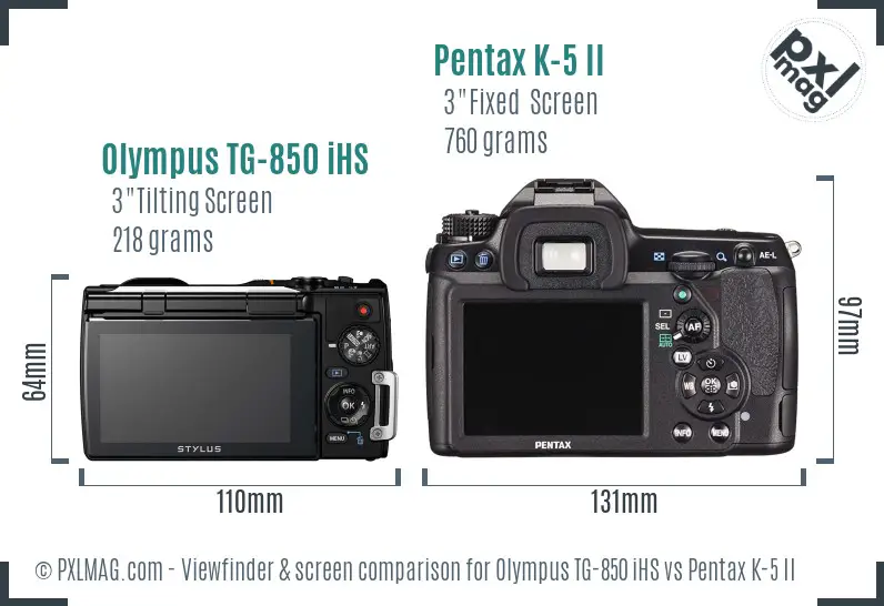 Olympus TG-850 iHS vs Pentax K-5 II Screen and Viewfinder comparison