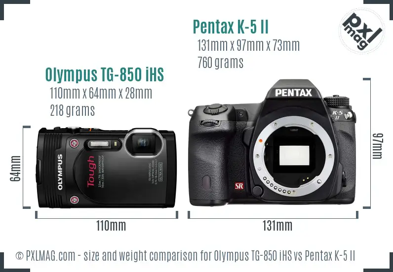 Olympus TG-850 iHS vs Pentax K-5 II size comparison