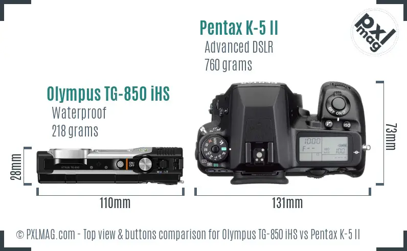Olympus TG-850 iHS vs Pentax K-5 II top view buttons comparison