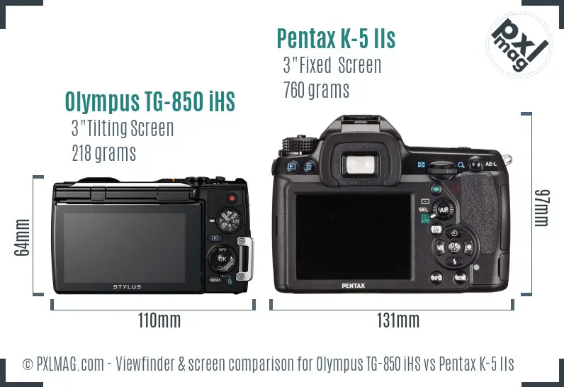 Olympus TG-850 iHS vs Pentax K-5 IIs Screen and Viewfinder comparison
