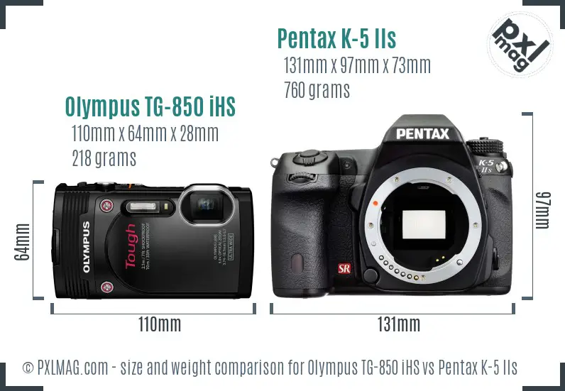 Olympus TG-850 iHS vs Pentax K-5 IIs size comparison