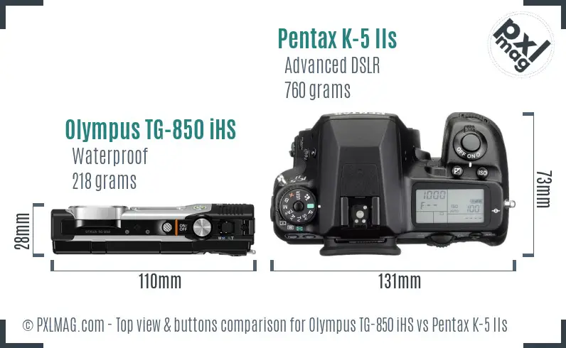 Olympus TG-850 iHS vs Pentax K-5 IIs top view buttons comparison