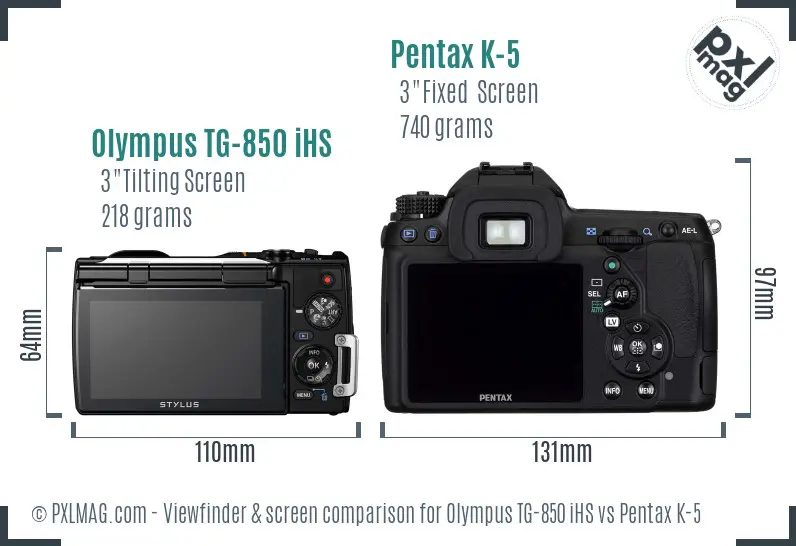 Olympus TG-850 iHS vs Pentax K-5 Screen and Viewfinder comparison