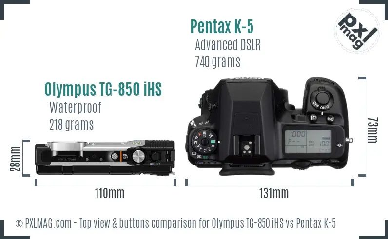 Olympus TG-850 iHS vs Pentax K-5 top view buttons comparison
